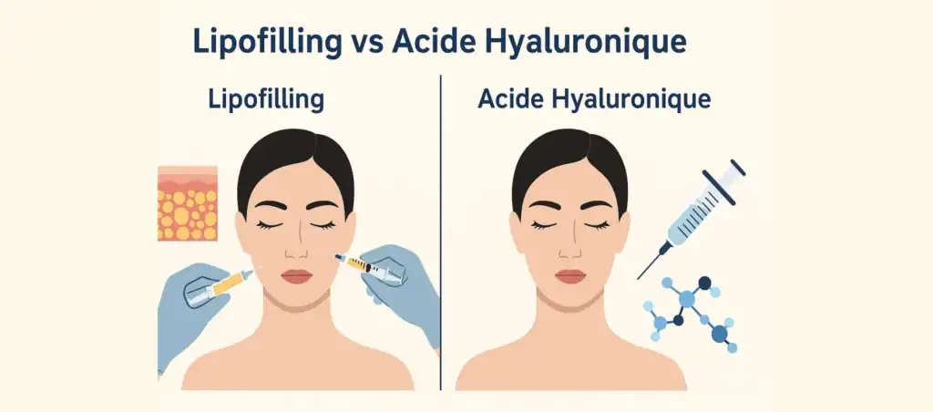 Tableau comparatif entre lipofilling et acide hyaluronique – résultats, durabilité, sécurité