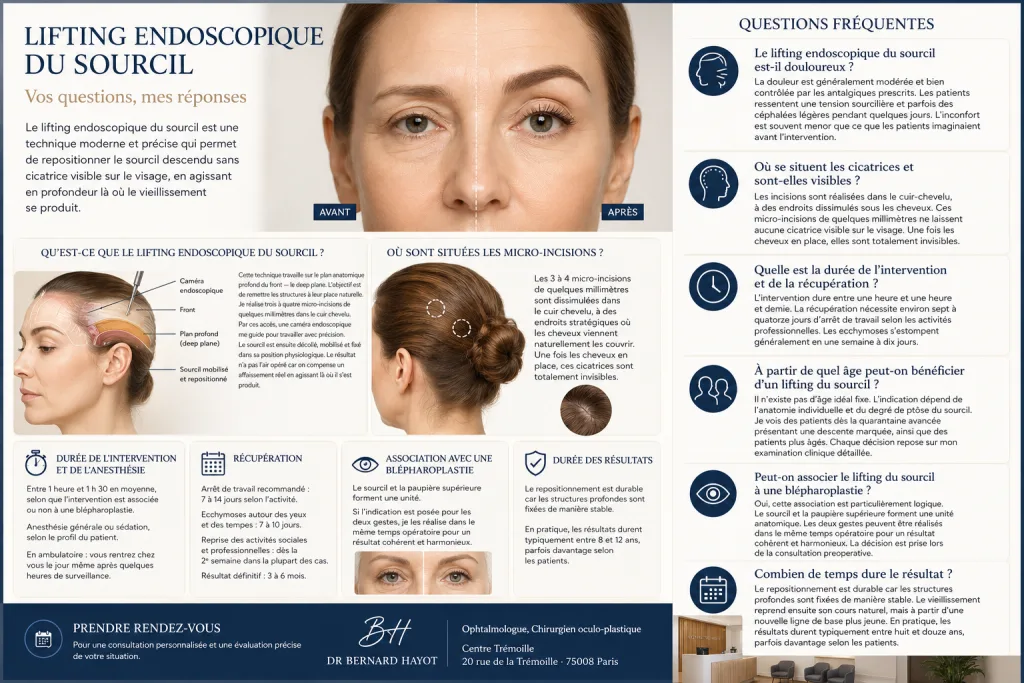 Lifting endoscopique du sourcil : 8 questions que me posent mes patients – Docteur Bernard Hayot ChatGPT Image Apr 30 2026 Lifting Endoscopique du Sourcil – Docteur Bernard Hayot
