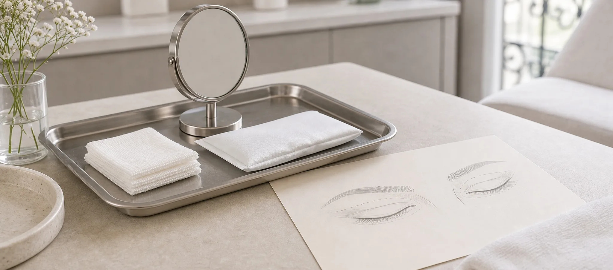 Blépharoplastie jour après jour : récupération J0 à J15 – Docteur Bernard Hayot Materiel de soin et dessin de paupieres apres blepharoplastie