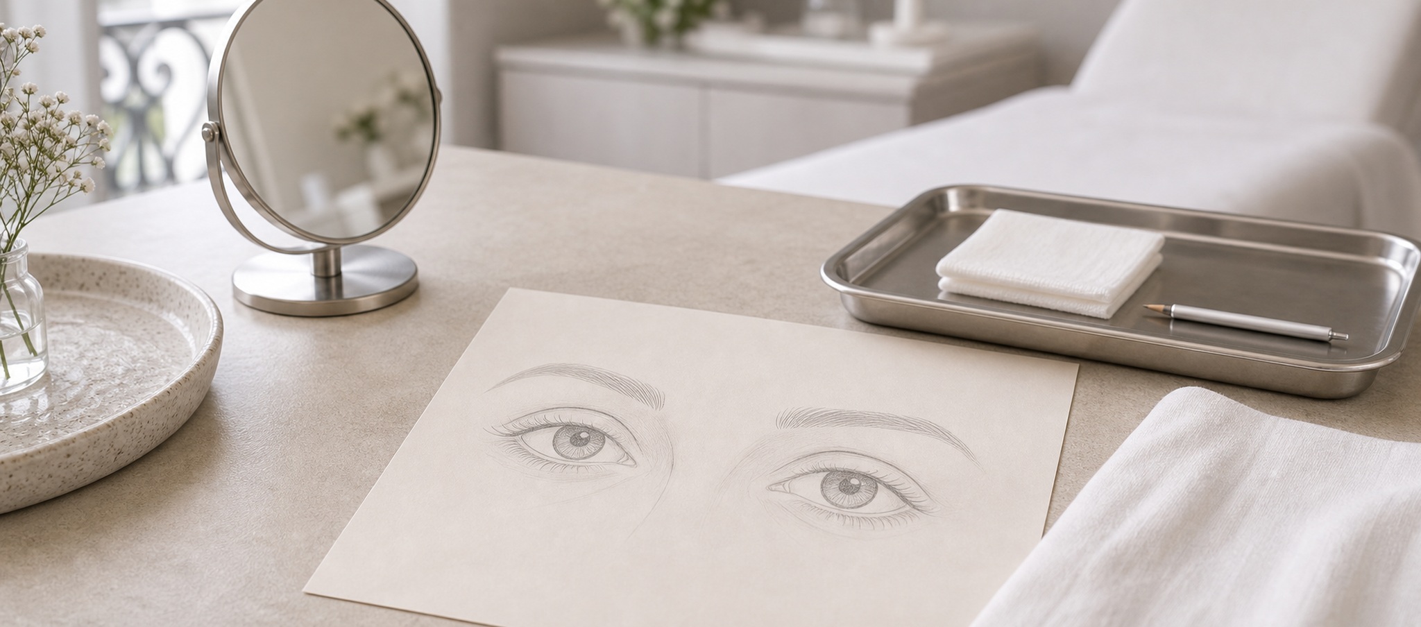 Blépharoplastie jour après jour : récupération J0 à J15 – Docteur Bernard Hayot Dessin clinique du regard lors du suivi apres blepharoplastie