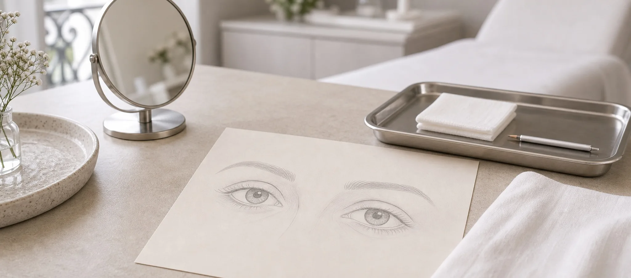Blépharoplastie jour après jour : récupération J0 à J15 – Docteur Bernard Hayot Dessin clinique du regard lors du suivi apres blepharoplastie