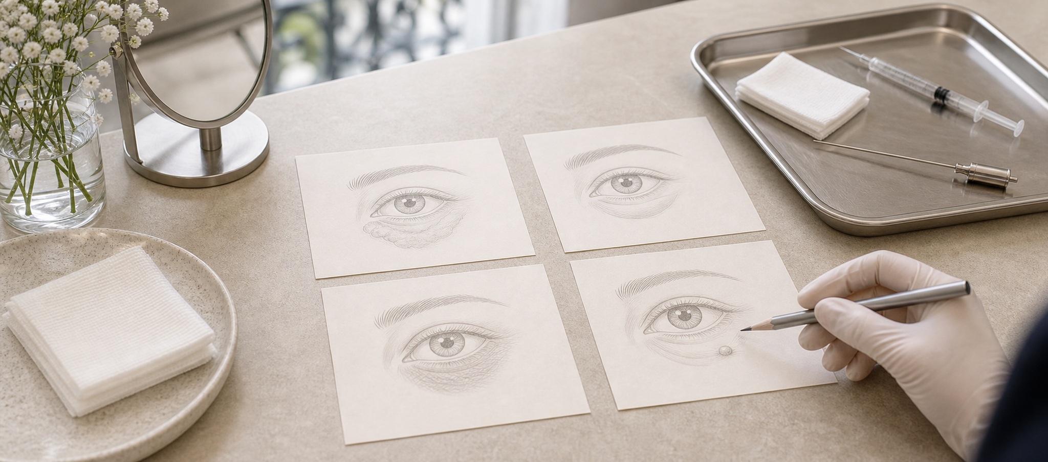 Boule de graisse sous les yeux : identifier la cause – Docteur Bernard Hayot Croquis cliniques illustrant plusieurs causes de relief sous l oeil