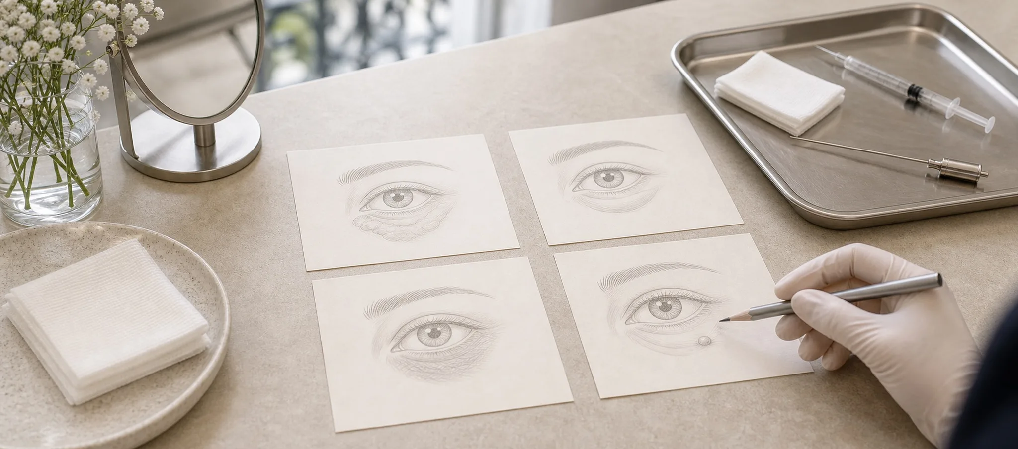 Boule de graisse sous les yeux : identifier la cause – Docteur Bernard Hayot Croquis cliniques illustrant plusieurs causes de relief sous l oeil