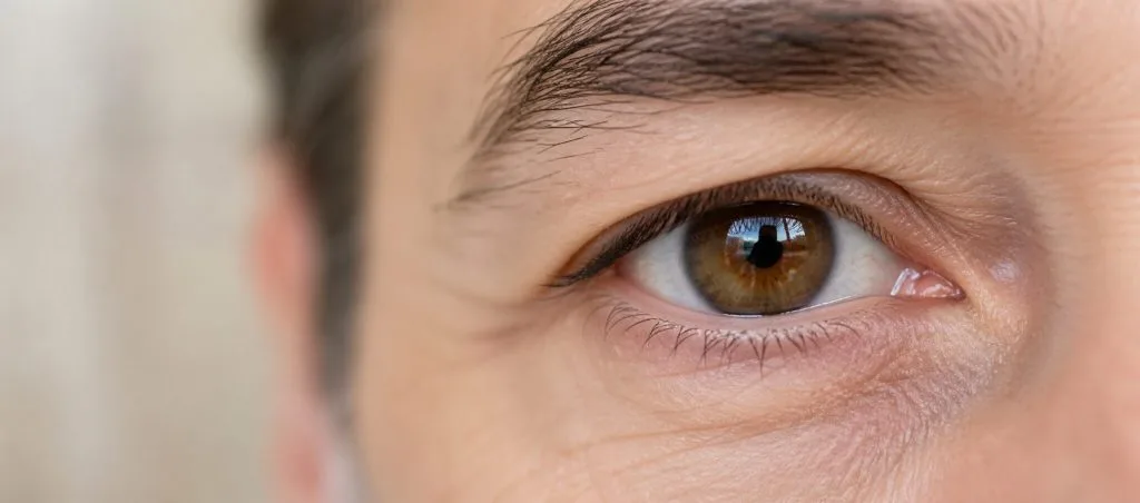 Chémosis après blépharoplastie : reconnaître le gonflement de la conjonctive – Docteur Bernard Hayot Gros plan éditorial d’un œil, des paupières et du coin interne
