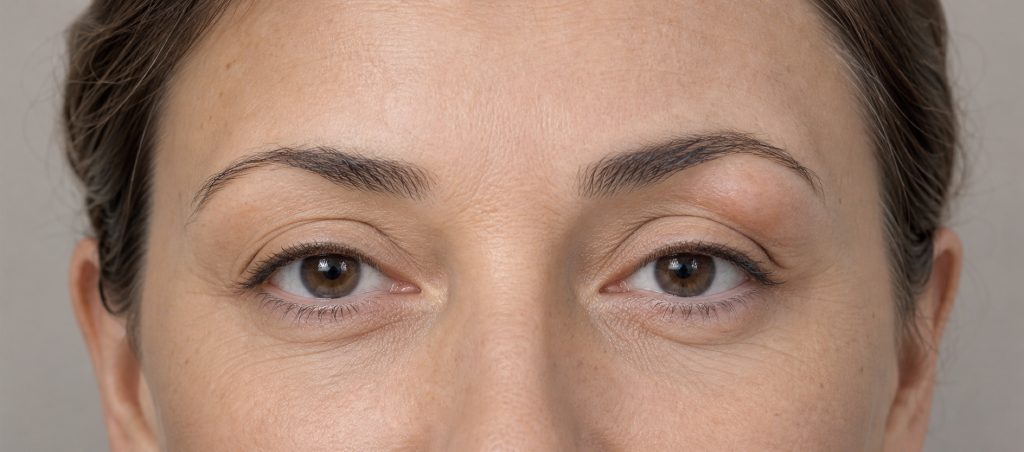 Photographie rapprochée du regard avec un relief discret de la partie externe de la paupière supérieure
