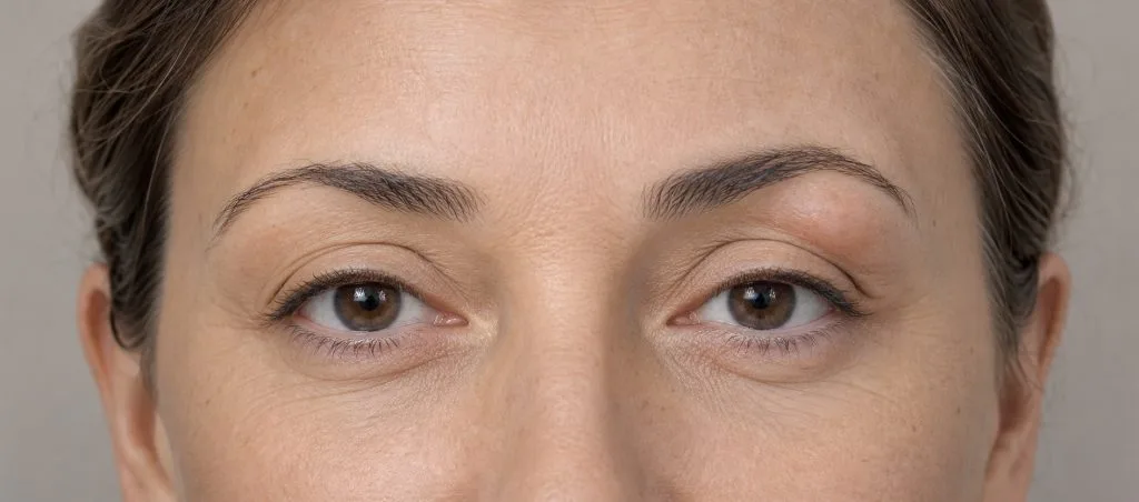 Photographie rapprochée du regard avec un relief discret de la partie externe de la paupière supérieure